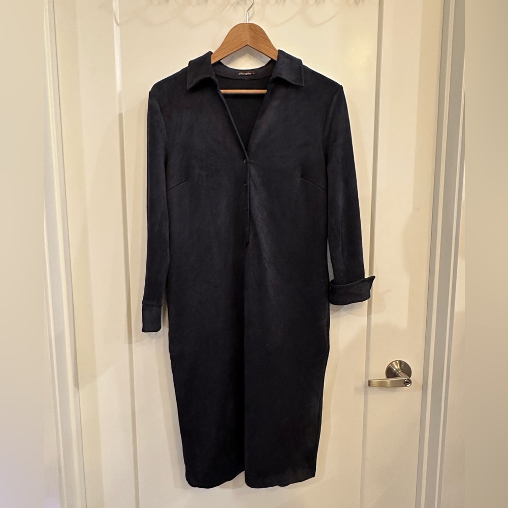 J. McLaughlin Navy Faux Suede Like Long Sleeve Dress Size M
